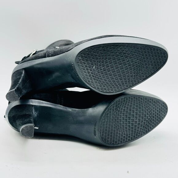 Stuart Weitzman Boots Womens 6 Black Suede Ankle Bootie Heeled Buckle Shoes - Picture 7 of 11